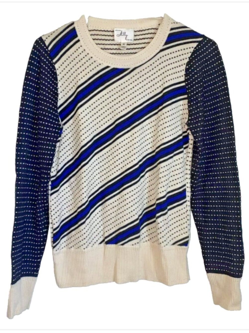 MILLY NY Striped Merino Wool Sweater Quiet Luxury Classic Chic Knit Top Medium